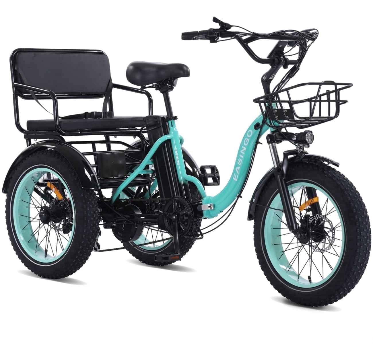 NOMIGO Two Seater Electric Tricycle Pre-assembled 7 Speed 3 Wheel Electric Bicycle Max 20MPH 20*4.0" Fat Tire W/ 48V 20Ah Lithium Battery 750W Motor Electric Tricycle for Adults with 2 Baskets Green