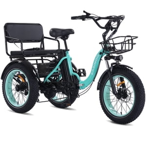 NOMIGO Tricycle électrique à deux coutures pré-assemblé 7 Vitesse 3 Vélo électrique de roue Max 20MPH Pneus gras de 20*4,0" W/ 48V 20Ah Batterie au lithium 750W Tricycle électrique pour adultes avec 2 Paniers verts