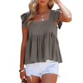 thumbnail image 2 of Women'S Casual Square Neck Ruffle Cap Sleeve Peplum Babydoll Blouse Tank Top Grey S, 2 of 9