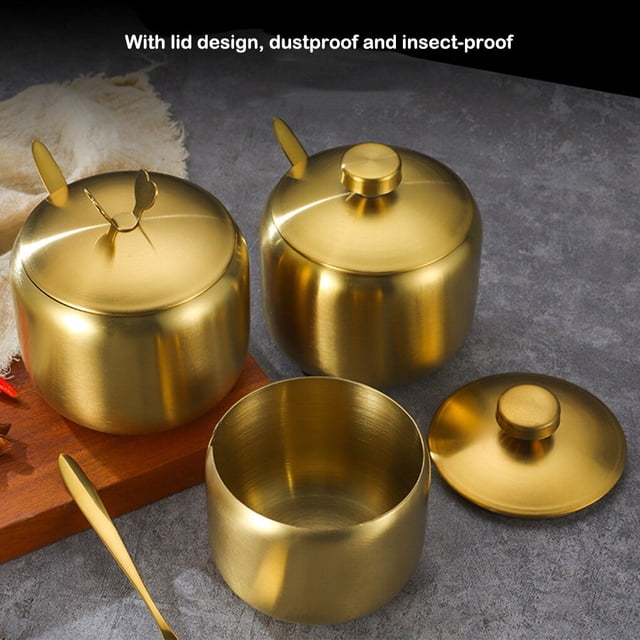 thinsony Sugar Bowl Coffee Tea Spice Jar Kitchen Gadgets Salt Container Integrated Design Cooking Supplies Seasoning Pot Gold Type 2 L