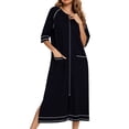 thumbnail image 2 of Wiyuqeen Robe pour Femmes Robe Coton Uni Fermeture Éclair devant Manches 3/4 Longueur Complète Chemise de Nuit de Sommeil avec Poche Tenue d'Intérieur Manteau de Maison, 2 of 7