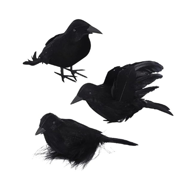 3 Pcs Corbeaux d'Halloween Noirs Simulation Plume Corbeau Modèle Animal Corbeaux d'Halloween Style C