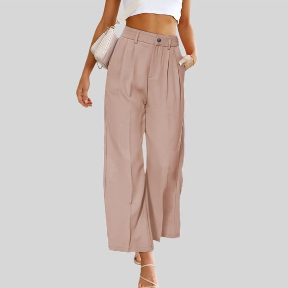 RKSTN Womens Pants Fashion Summer Casual Loose Pocket Solid Button Zipper Trousers Elastic Waist Pants Soft Loose Straight Leg Hiking Pants