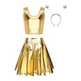 thumbnail image 2 of YONGHS Women's Alien Set Cheer Leader Outfit Metallic Crop Tank Top with Ruffle Skirt Hair Hoop Gold S, 2 of 7
