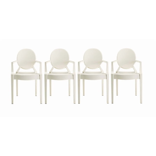 Heavenly Collection Ensemble de 4 Chaises à Accoudoirs en Plastique Blanc, Orientées vers l'Avant avec Dossiers et Accoudoirs Ronds, Fabriqué en polycarbonate Moulé durable, Résistant aux Rayures et à l'Eau, Convient aux Sièges de Cuisine et de Salle à Manger Intérieurs et Extérieurs.