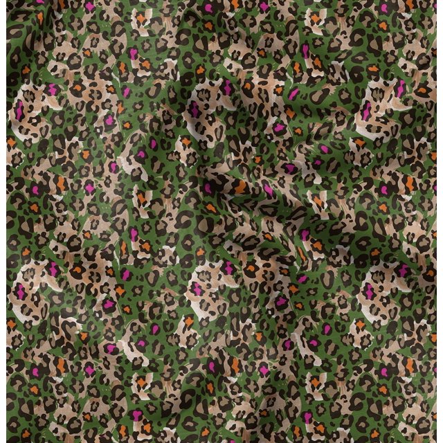 Soimoi Green polyester Crepe Fabric Leopard Animal Skin Decor Fabric Printed Yard 42 Inch Wide