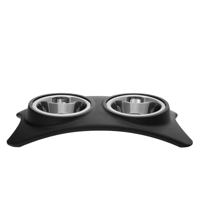 IH Casa Decor Bol Double pour Animaux en Acier Inoxydable avec Support Noir Comprenant Deux Bols Amovibles en Acier Inoxydable Ensemble sur un Support Noir Courbé Conçu pour Empêcher de Glisser, Idéal pour Nourrir les Chats et les Petits Chiens et Facile à Nettoyer.