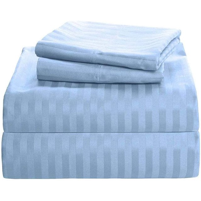 1100 Thread Count 100% Egyptian Cotton 3-Piece Fitted Sheet ( 1 Fitted Sheet + 2 Pillow Covers) 30 Inches Deep Pocket Size Stripe Pattern