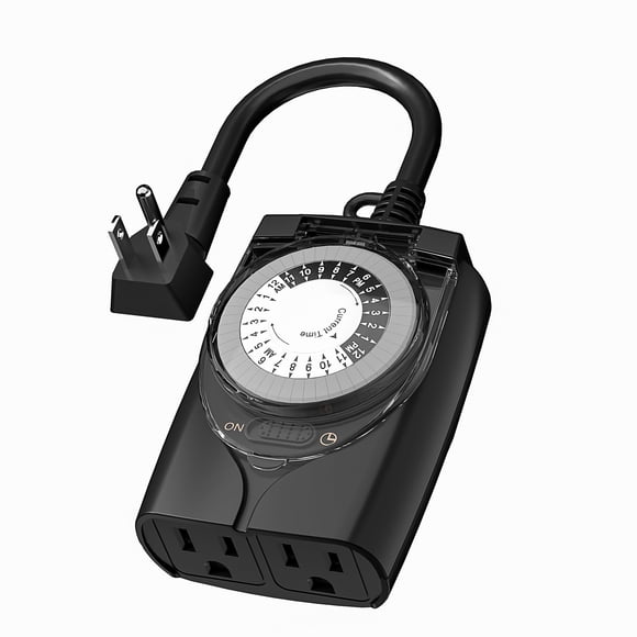 HBN Outlet Timer, 24 Hour Mechanical Outdoor Timer for Lights, Plug in Timer Waterproof, 2 Grounded Timer Outlets for String Light