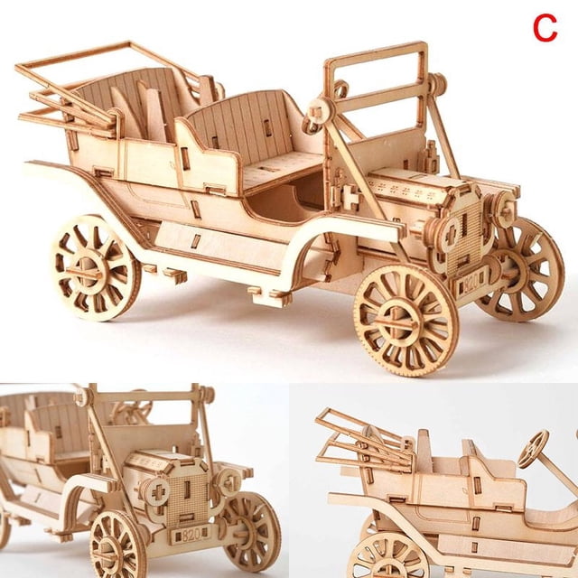 3D Wooden Car Animal Puzzle Jigsaw Woodcraft Kit Toy DIY Self-Assembly Model