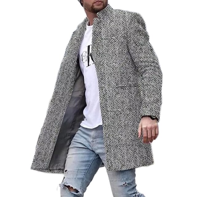 LUXUR Manteau Trench à Col à Revers pour Homme Caban d'Affaires pour les Vacances Gris m