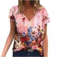 thumbnail image 2 of Drppepioner 2024 T-Shirts Tendance d'Été pour Femmes Femmes Blouse Imprimée d'Été T-Shirts Décontractés à Col en V à Manches Courtes T - Hauts Rouge Melon D\'eau 12(TG), 2 of 5