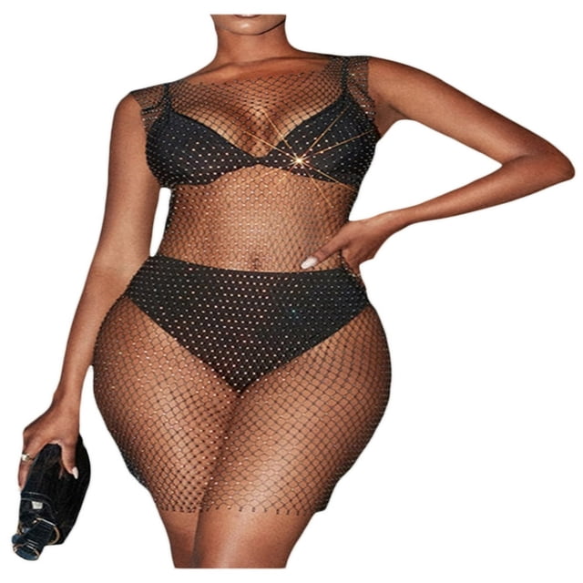 Robe de Plage Sans Manches à Paillettes en Résille pour Femmes, Maillot de Bain d'Été