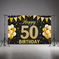 thumbnail image 3 of Golden Glitter Happy 50th Birthday Banner Decorative Background for Milestone Celebration Party Decor Photo Shoot, 3 of 5