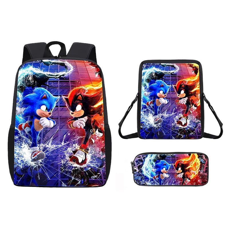 Sonic Backpack Two-Dimensional Cartoon Animation Primary School Bag Backpack Messenger Bag Pencil Bag Three-Piece Set