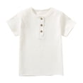 thumbnail image 1 of Penkiiy Haut à Manches Courtes pour Enfants Garçons Filles Mode Confortable Couleur Unie Bouton Col Rond 6 Ans Blanc, 1 of 4