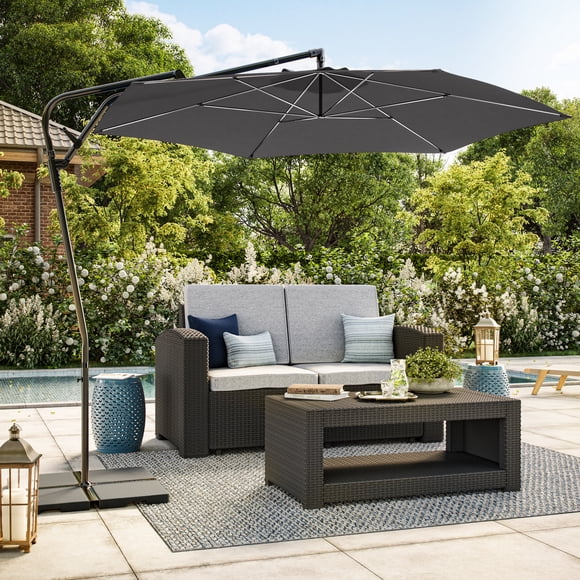 CorLiving Solward 10ft Tilting Cantilever Patio Umbrella with Steel Frame and 6 Support Arms, Grey