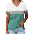 thumbnail image 1 of Yuyuzo T-Shirts pour Femmes Manches Courtes Décontractés Col en V Tops d'Été Color Block Tees Amples, 1 of 4