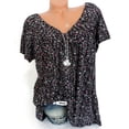 thumbnail image 2 of Hauts Grande Taille pour Femmes Mode Décontractée Ample T-Shirt à Col Rond Imprimé Chat Lune Noir TTTTG, 2 of 5