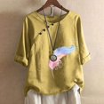 thumbnail image 2 of CHUANK Hauts pour Femmes en Liquidation à Moins de 10$ Hauts pour Femmes Décontractés Printemps Été Manches Longues Coton Lin Imprimé Graphique Pissenlit Col Rond Blouses Vintage Grande Taille, 2 of 6