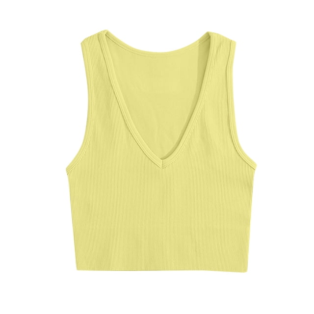 AherBiu Camisole Tops for Women Summer V Neck Low Cut Ribbed Knitted Slim Fitting Stretchy Solid Color Cropped Tank Tops