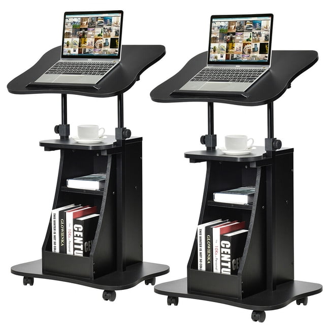 Giantex Pupitre pour Ordinateur Portable, Support Mobile à Hauteur Réglable, Bureau de Conférence Roulant, Bureau d'Ordinateur avec Roues Pivotantes Verrouillables, Lutrin Assis-Debout(2)