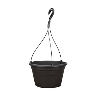 Flowerpots with Dish Ceramic, Yirtree Hanging Planter Indoor Hanging Basket Plant Pot Outdoor Flower Pots with Holes Resin Black Hanging Flower Pot for Outdoor, Flower Pots