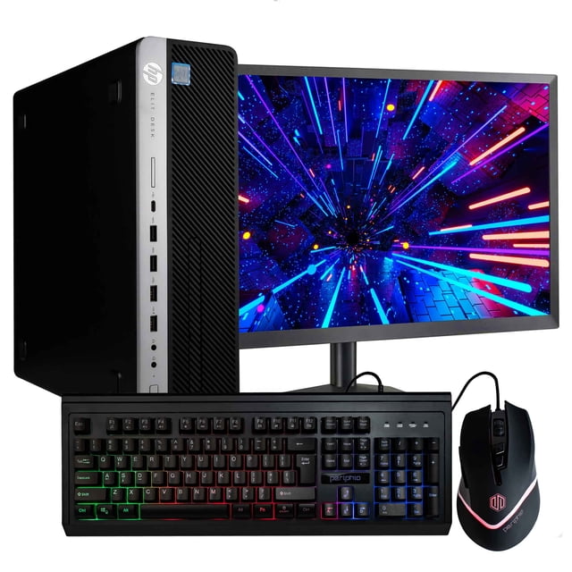 Restored HP ProDesk 600G3 Desktop Computer with quad-core Intel i5 processor (3.2GHz), 16GB DDR4 RAM, and 500GB SSD. Includes a refurbished 22-inch LCD monitor with vivid graphics, RGB keyboard, and mouse. Features 5G Wi-Fi, Bluetooth, and Windows 10 Pro, ideal for multitasking and productivity in home or office settings.