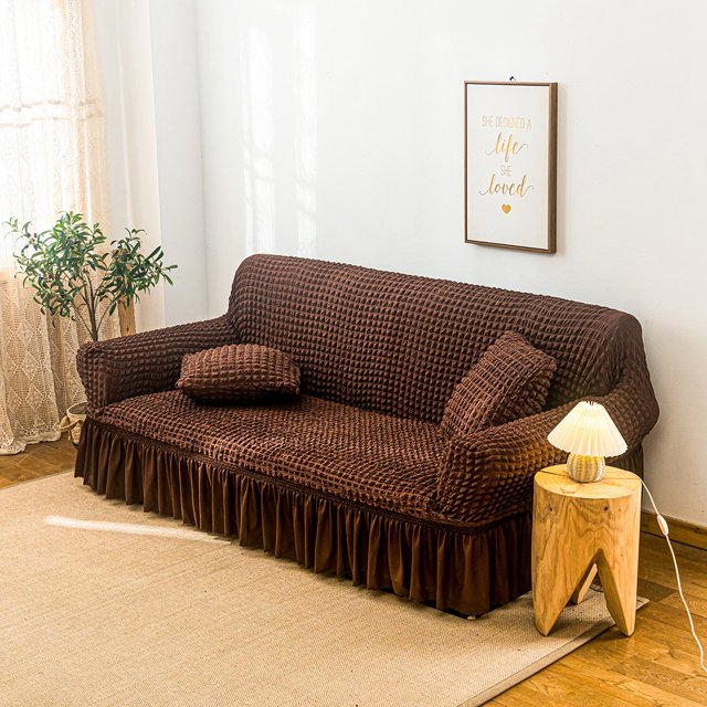2024 1 Piece Sofa Slipcover with Pleated Ruffled Skirt Washable High Stretch Durable Furniture Protector 3 Seater Pine Green