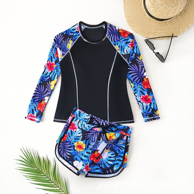 Girls Swimsuits 2 Piece Cute Bikini Swimsuits Ruffle Floral Pattern Bathing Suit for Teens 14-15 years
