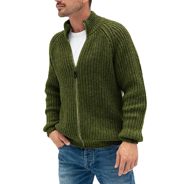 UKAP Men Cardigans Open Front Outwear Single Breasted Cardigan Sweater Slim Fit Winter Sweaters Army Green L