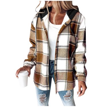 aohooy Veste à Carreaux Doublée en Molleton pour Femmes - Surchemise d'Automne à Manches Longues, Boutonnée, à Capuche, Manteau d'Hiver Chaud avec Poches Rose Vif, TG