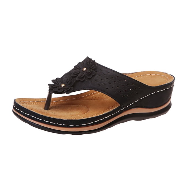 Women‘s Wedge Flip Flops With Arch Support 2022 Trending Summer Posh T-Strap Orthotic Beach Sandals