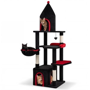 Gymax Arbre de chat gothique de 63'' avec éclaboussure de sisal en haut de la grotte de condo PostsBat Jouet suspendu