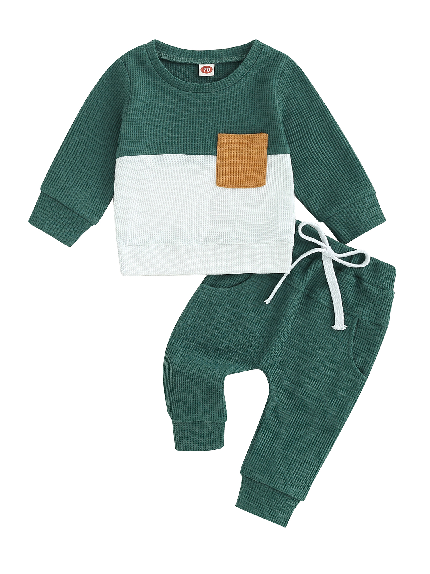 Fortune 0-3T Toddler Baby Boy Waffle Clothes Patchwork Sweatshirt Pullover Long Pants Infant Fall Winter Outfits