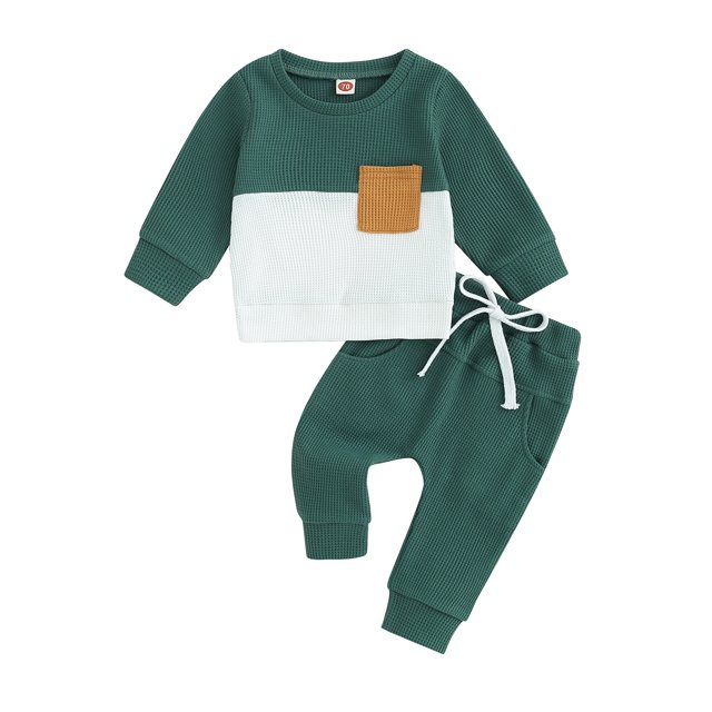 Fortune 0-3T Toddler Baby Boy Waffle Clothes Patchwork Sweatshirt Pullover Long Pants Infant Fall Winter Outfits