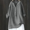thumbnail image 2 of RKSTN Womens Tops Cotton and Linen V-Neck Long Sleeve Three Buttons Plus Size Tops Loose Fit Solid Color Basic Breathable Summer Tops Blouses, 2 of 5