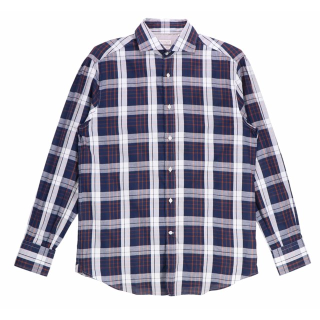 Brunello Cucinelli Robe à Carreaux en Coton à Boutons pour Homme Bleu Marine / Blanc Orange - G