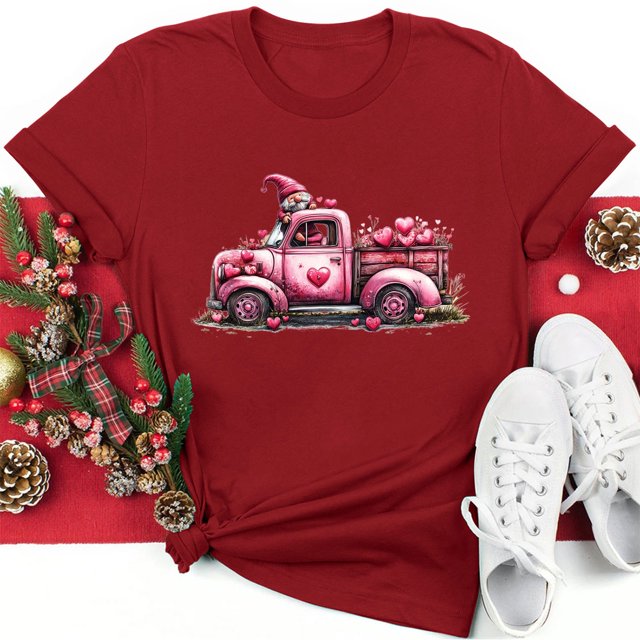 Meichang T-Shirts Cœur d'Amour pour Femmes Valentines Day T-Shirts Bonbons Cœur T-Shirts Graphiques Hauts Fêtes Manches Courtes Hauts Col Rond Coupe Ample T-Shirts Tendance Chemises