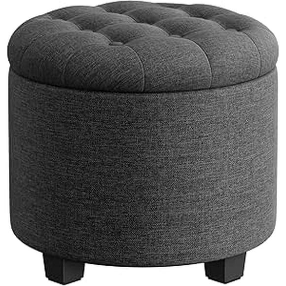 SONGMICS Pouf Rond, Pouf avec Rangement, 45 x 45 x 44,5 cm, Repose-Pieds avec Pattes, Tissu Aspect Lin, Charge jusqu'à 150 kg, pour Salon, Chambre, Gris Foncé