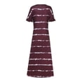 thumbnail image 3 of VEKDONE Robe Maxi d'Été pour Femme à Manches Courtes, Rayée, Décontractée, Longue, de Plage, Coupe Ample, Col en V, Robe Soleil, Détente, Fluide, Robe T-Shirt, 3 of 6