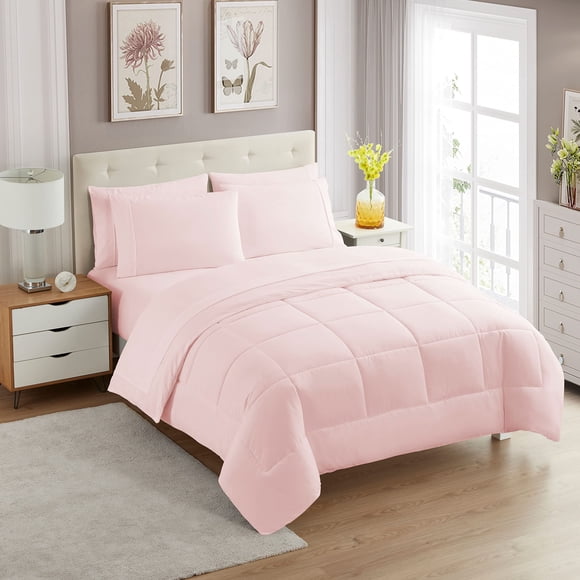 Sweet Home Collection 7 Piece Comforter Set Bag Solid Color All Season Soft Down Alternative Blanket & Luxurious Microfiber Bed S