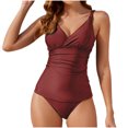 thumbnail image 2 of UPPADA Maillots de Bain Deux Pièces pour Femmes Grande Taille, Col en V, Laçage, Robe de Bain Fluide, Contrôle du Ventre, Maillot de Bain Modeste avec Bas, Bretelles, Dos Nu, Bourgogne, 2TG, 2 of 5