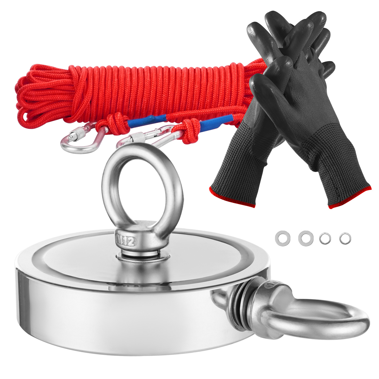 VEVOR Kit d'Aimants de Pêche 2000 LBS Force de Traction Double Face et Mousqueton à Corde