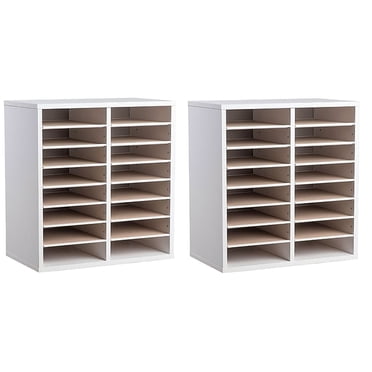 AdirOffice Wood Adjustable 16 Compartment Literature Organizer, White 2 Pack