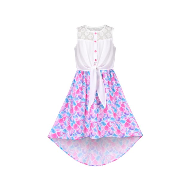 Girls Dress Lace Hi-lo Sundress Fish Scale Mermaid Tale Sleeveless 12 Years