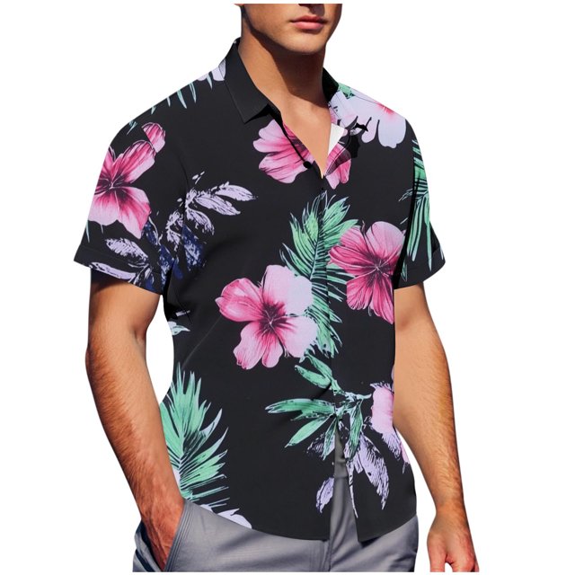 Pisexur Shirts for Man T Hommes Mode Décontractée Col Rabattu Imprimé Manches Courtes Chemise Boutonnée Blouse Multicolore, S Chemises de Golf Hommes & Chemises Hommes