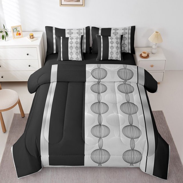 Erosebridal Ensembles de Literie Géométrie Abstraite Taille Simple, Ensembles de Couette Cercle Spirale avec Draps, Décoration Tourbillon Moderne, Réversible 7 Pcs