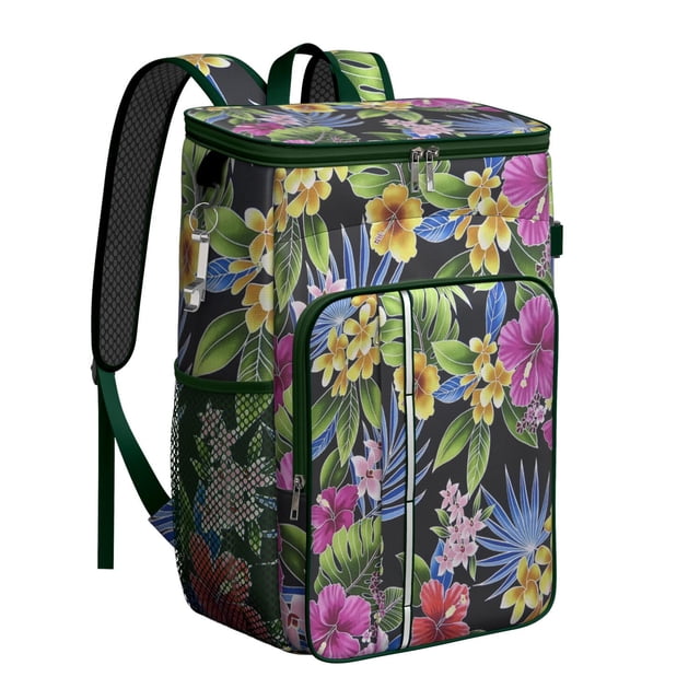 Vibrant Colorful Floral Insulated Backpack Cooler, Leakproof Cooler Bag with Exotic Flower Pattern for Outdoor Use