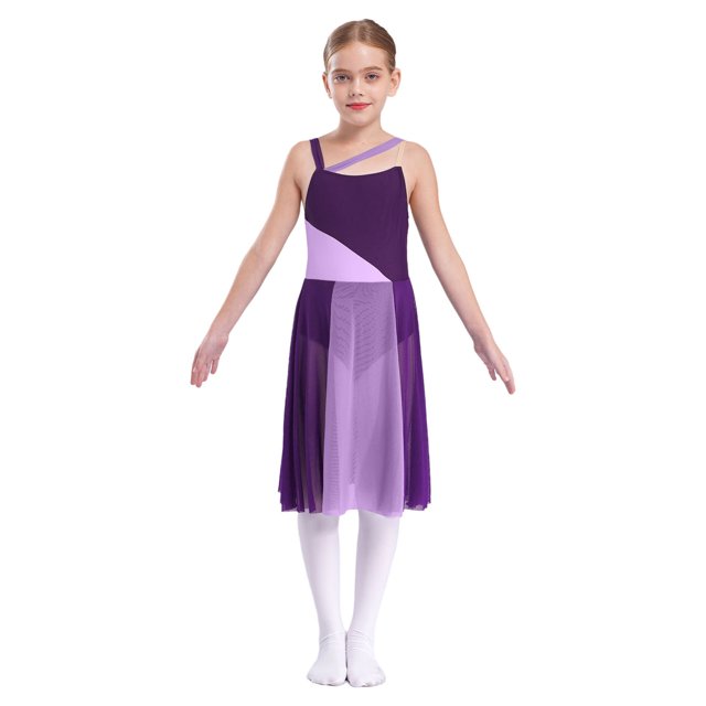 Oyolan Robe de Danse Ballet Sans Manches en Maille Transparente pour Filles, Tenue de Performance, Violet 14